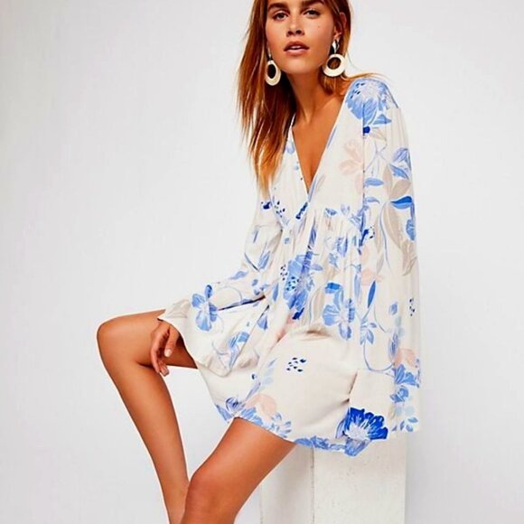 Free People Bella Tunic Dress size Small Blue/Ivory - Picture 1 of 10